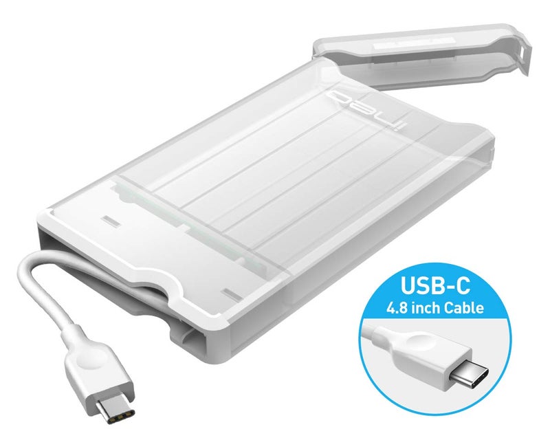 ineo 2.5 inch USB 3.0 Tool-Less External Hard Drive Enclosure for 9.5mm & 7mm SATA HDD SSD with UASP Supported - [T2573] (USB 3.1 Type C - White) - Image 2